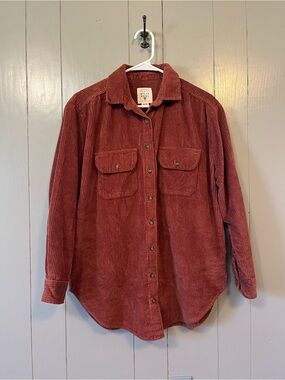 Billabong Women Corduroy Shacket Button Up Shirt S Rust Red Long Sleeve